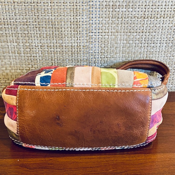 🌟4xHP🌟VTG 1990s Fossil Patchwork Leather & Suede Shoulder Bag - Picture 14 of 15